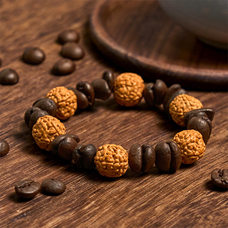 Braccialetto portafortuna Bodhi con chicchi di caffè naturali fatti a mano e Buddha Stones - Chicchi di caffè (circonferenza del polso 14-17 cm) - image 1