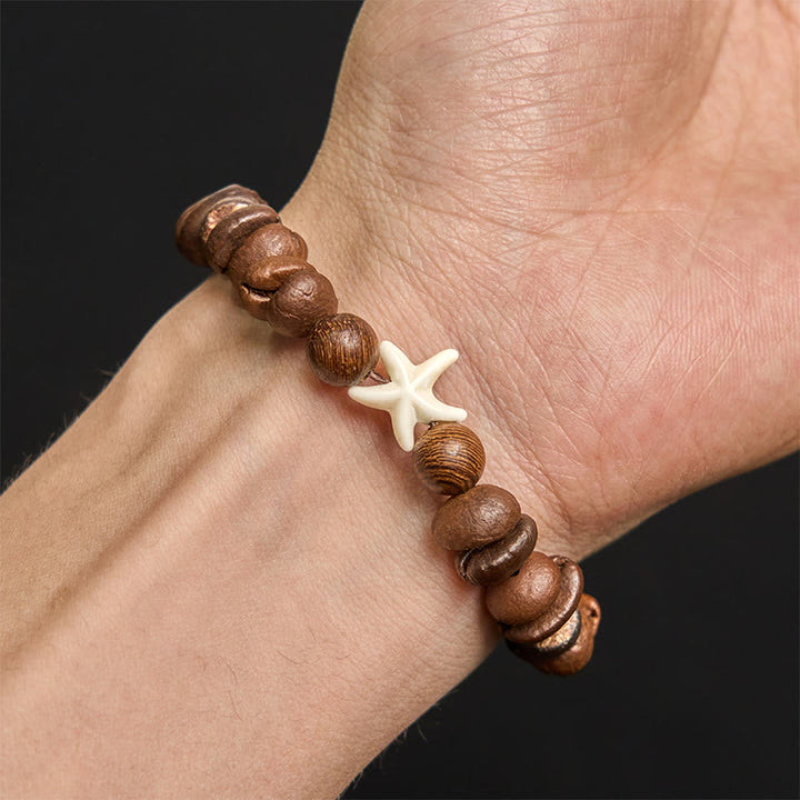 Bracciale a forma di stella marina con perline di legno, chicchi di caffè naturali fatti a mano Buddha Stones - image 5