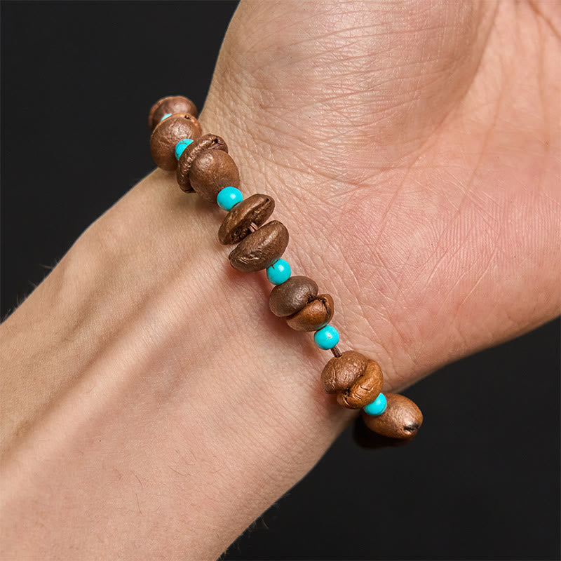 Bracciale con perline turchesi in chicchi di caffè naturali fatti a mano con Buddha Stones - image 5