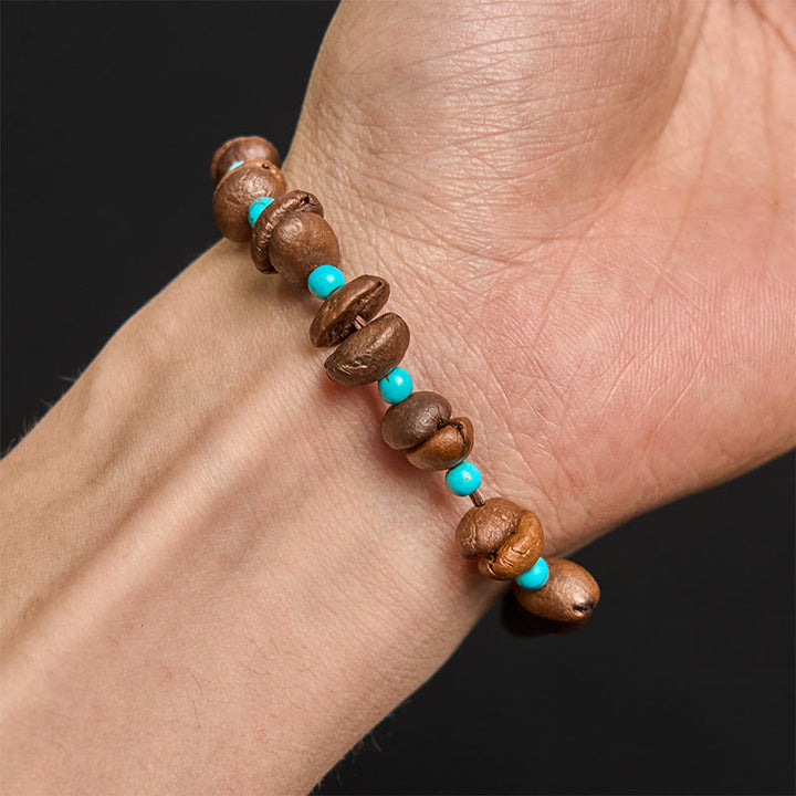 Bracciale con perline turchesi in chicchi di caffè naturali fatti a mano con Buddha Stones - image 5