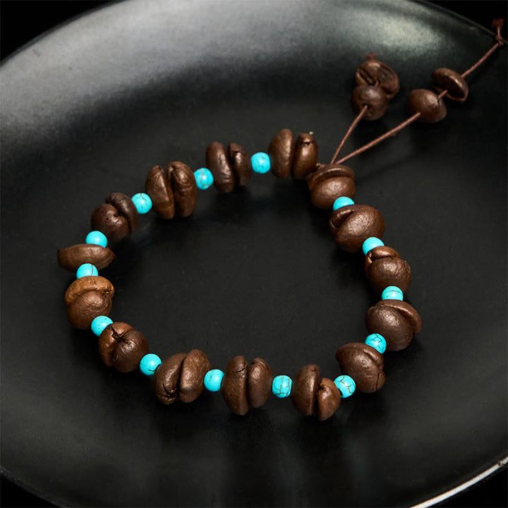 Bracciale con perline turchesi in chicchi di caffè naturali fatti a mano con Buddha Stones - image 4