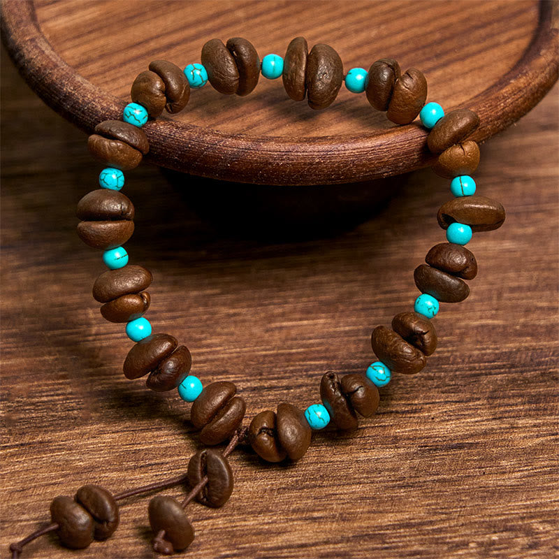 Bracciale con perline turchesi in chicchi di caffè naturali fatti a mano con Buddha Stones - image 3