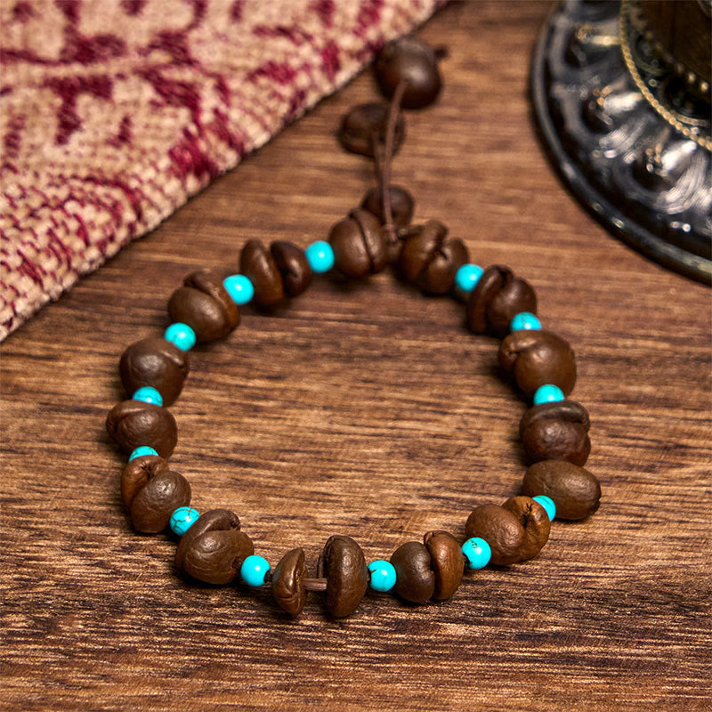 Bracciale con perline turchesi in chicchi di caffè naturali fatti a mano con Buddha Stones - image 2