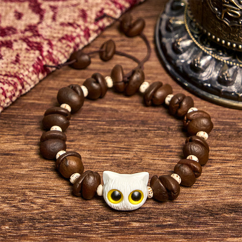 Braccialetto della pace con testa di gatto, semi di Bodhi, artigli e zampe, fatto a mano con chicchi di caffè naturali Buddha Stones - image 9