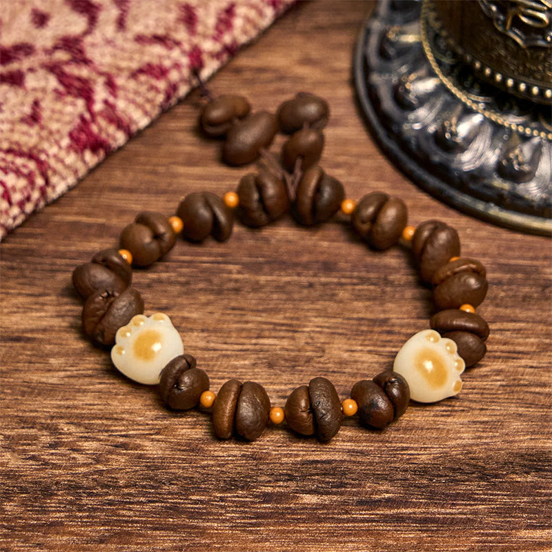 Braccialetto della pace con testa di gatto, semi di Bodhi, artigli e zampe, fatto a mano con chicchi di caffè naturali Buddha Stones - image 15
