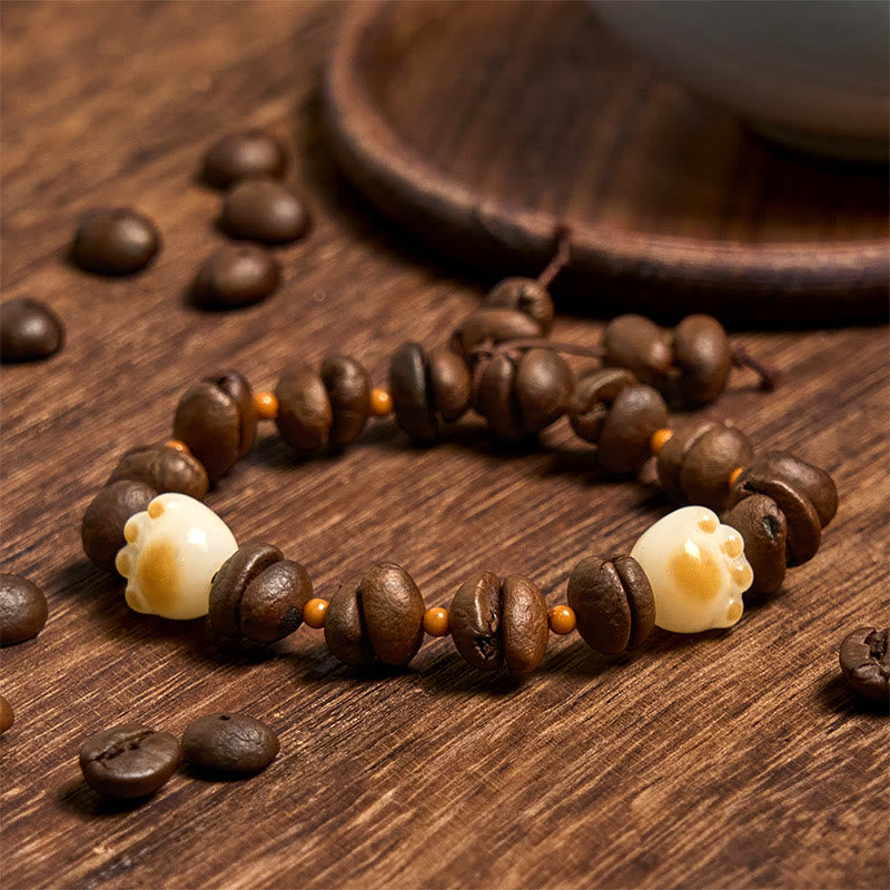 Braccialetto della pace con testa di gatto, semi di Bodhi, artigli e zampe, fatto a mano con chicchi di caffè naturali Buddha Stones - Artiglio di gatto Bodhi Seed (circonferenza del polso 14-17 cm) - image 14