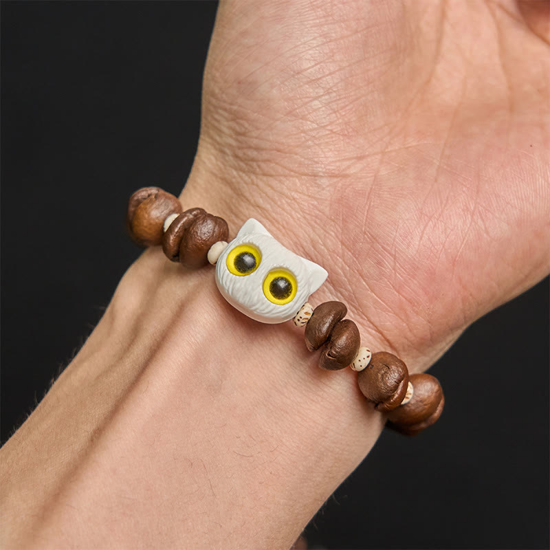 Braccialetto della pace con testa di gatto, semi di Bodhi, artigli e zampe, fatto a mano con chicchi di caffè naturali Buddha Stones - image 13