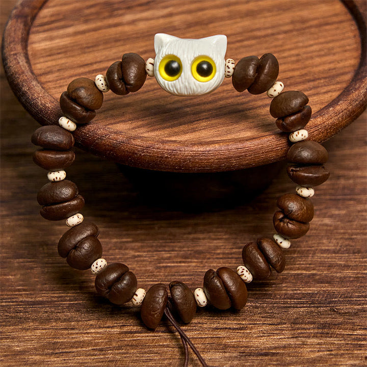 Braccialetto della pace con testa di gatto, semi di Bodhi, artigli e zampe, fatto a mano con chicchi di caffè naturali Buddha Stones - image 11