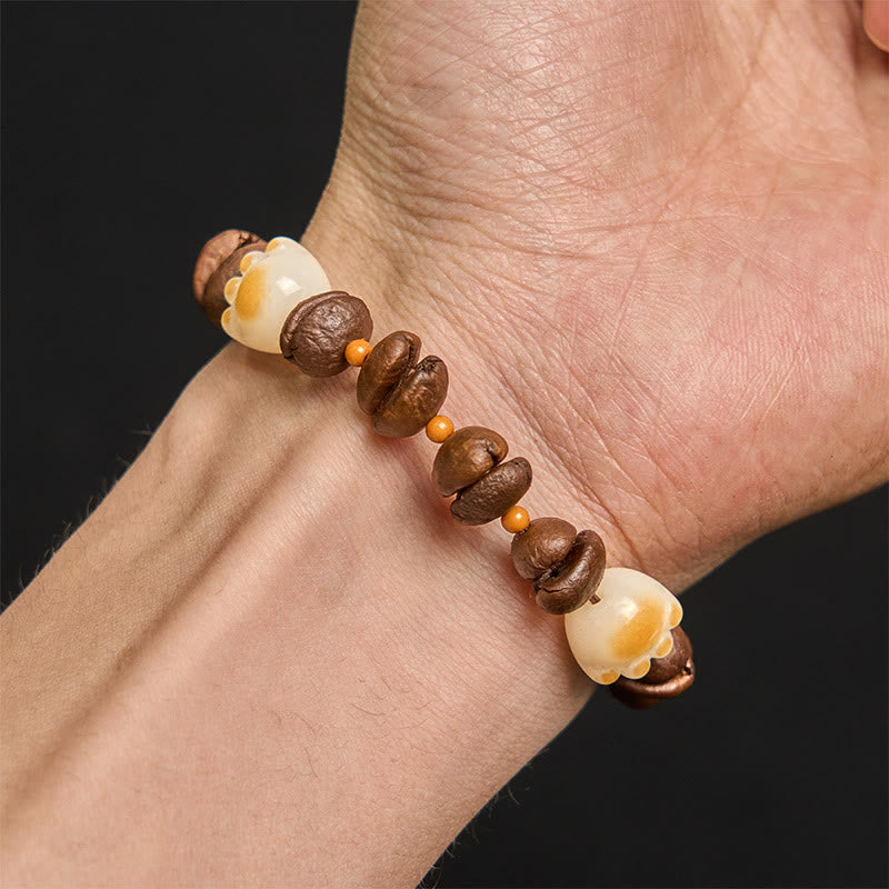 Braccialetto della pace con testa di gatto, semi di Bodhi, artigli e zampe, fatto a mano con chicchi di caffè naturali Buddha Stones - image 18