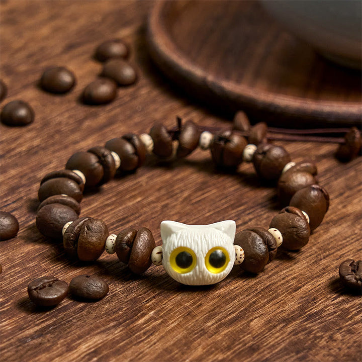Braccialetto della pace con testa di gatto, semi di Bodhi, artigli e zampe, fatto a mano con chicchi di caffè naturali Buddha Stones - image 10