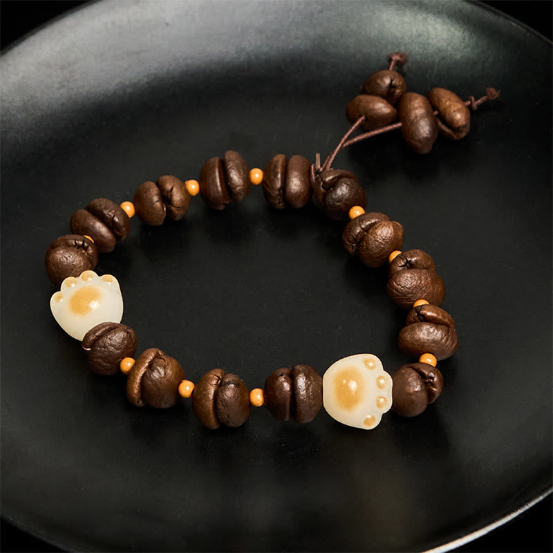 Braccialetto della pace con testa di gatto, semi di Bodhi, artigli e zampe, fatto a mano con chicchi di caffè naturali Buddha Stones - image 17