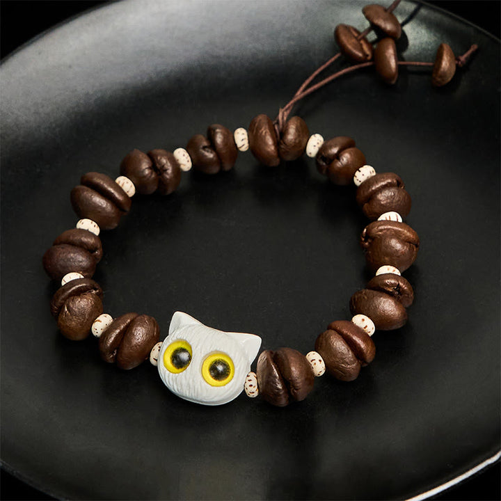 Braccialetto della pace con testa di gatto, semi di Bodhi, artigli e zampe, fatto a mano con chicchi di caffè naturali Buddha Stones - image 12