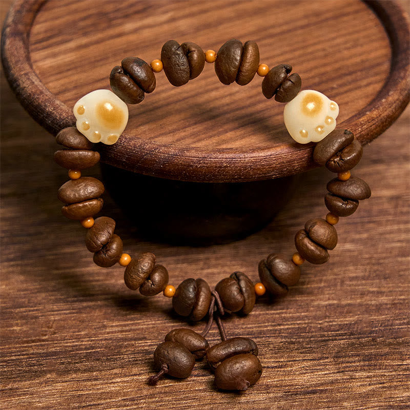 Braccialetto della pace con testa di gatto, semi di Bodhi, artigli e zampe, fatto a mano con chicchi di caffè naturali Buddha Stones - image 16