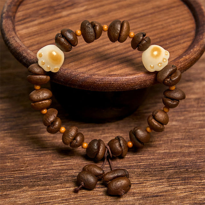 Braccialetto della pace con testa di gatto, semi di Bodhi, artigli e zampe, fatto a mano con chicchi di caffè naturali Buddha Stones - image 16