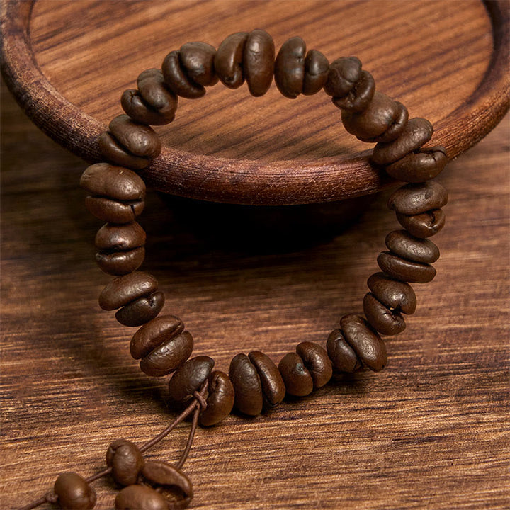 Bracciale Buddha Stones fatto a mano con chicchi di caffè naturali - image 3