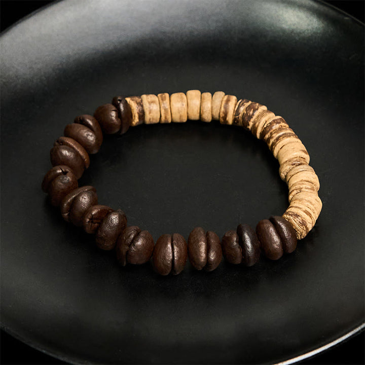 Bracciale della felicità in chicchi di caffè naturali fatti a mano con Buddha Stones e guscio di cocco - image 3