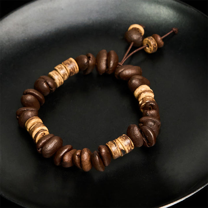 Bracciale della felicità in chicchi di caffè naturali fatti a mano con Buddha Stones e guscio di cocco - image 9