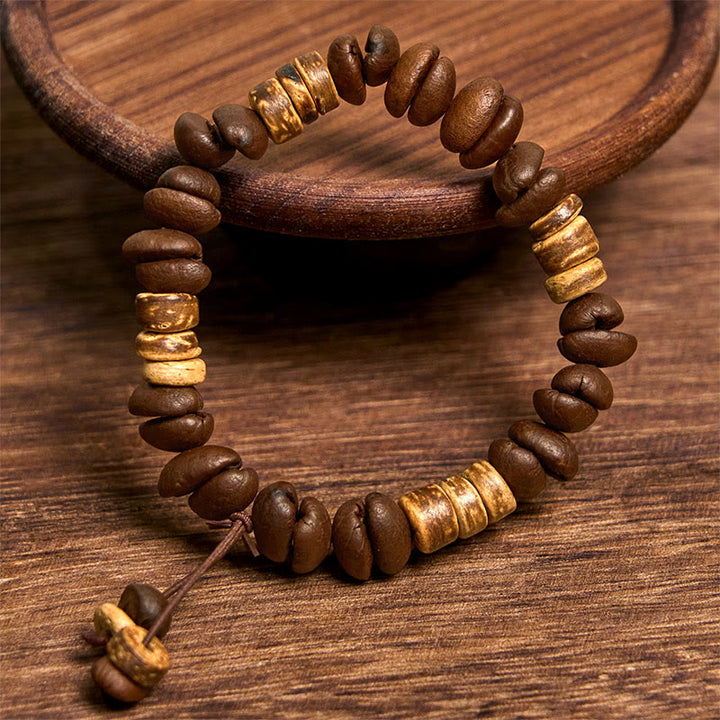 Bracciale della felicità in chicchi di caffè naturali fatti a mano con Buddha Stones e guscio di cocco - image 8
