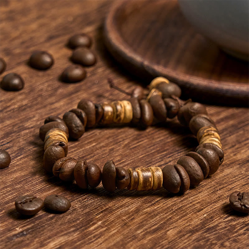 Bracciale della felicità in chicchi di caffè naturali fatti a mano con Buddha Stones e guscio di cocco - image 7