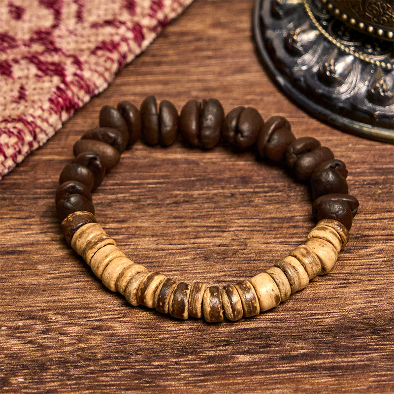 Bracciale della felicità in chicchi di caffè naturali fatti a mano con Buddha Stones e guscio di cocco - image 2