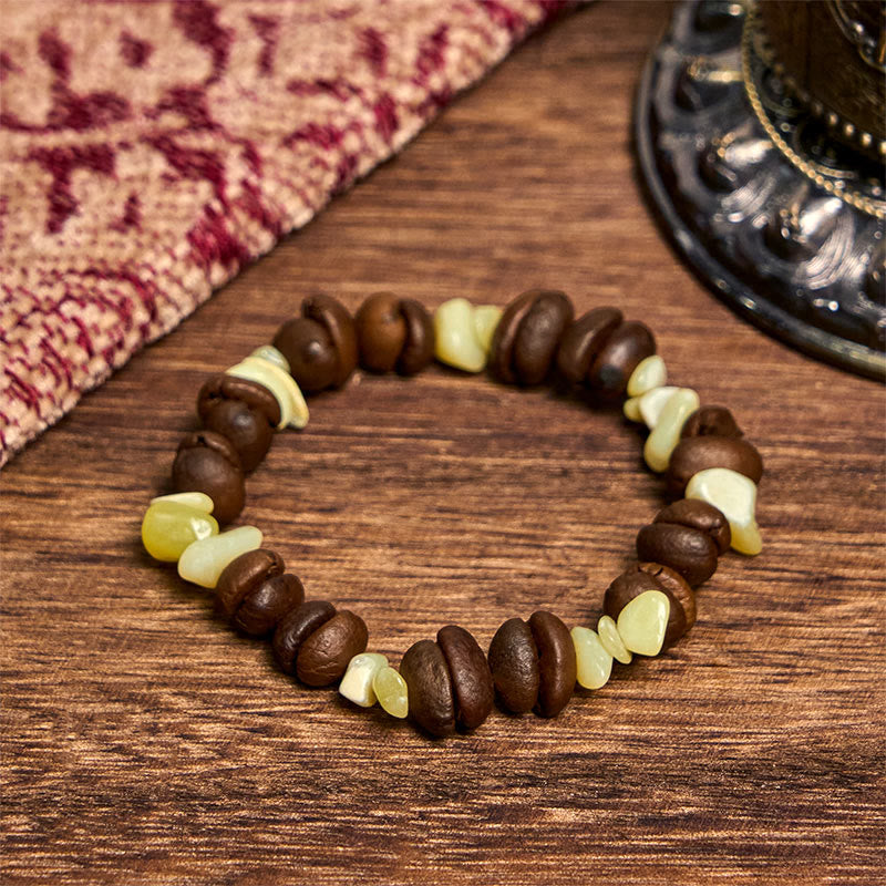 Bracciale di cristallo irregolare fatto a mano con chicchi di caffè naturali, ametista, citrino e amazzonite, Buddha Stones - Chicchi di caffè di giada (circonferenza del polso 14-17 cm) - image 46
