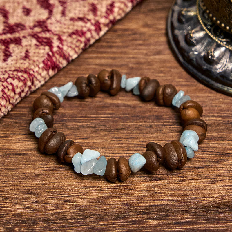 Bracciale di cristallo irregolare fatto a mano con chicchi di caffè naturali, ametista, citrino e amazzonite, Buddha Stones - Chicchi di caffè color acquamarina (circonferenza polso 14-17 cm) - image 21
