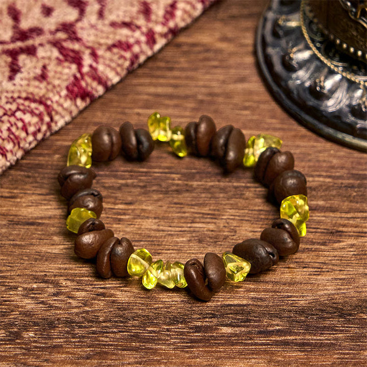 Bracciale di cristallo irregolare fatto a mano con chicchi di caffè naturali, ametista, citrino e amazzonite, Buddha Stones - Chicchi di caffè Peridot (circonferenza polso 14-17 cm) - image 36