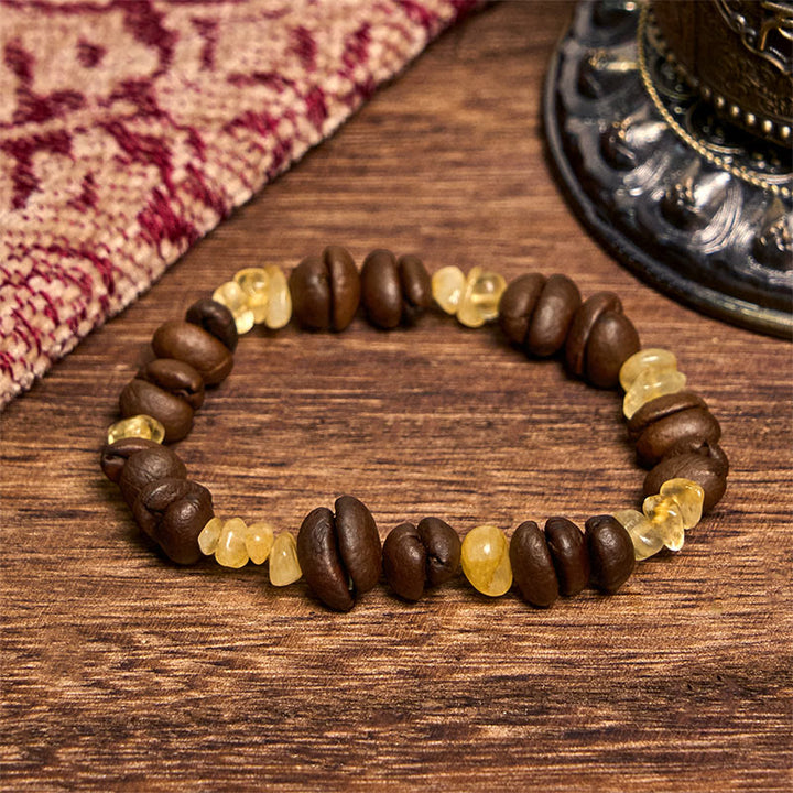 Bracciale di cristallo irregolare fatto a mano con chicchi di caffè naturali, ametista, citrino e amazzonite, Buddha Stones - Chicchi di caffè al citrino (circonferenza del polso 14-17 cm) - image 6