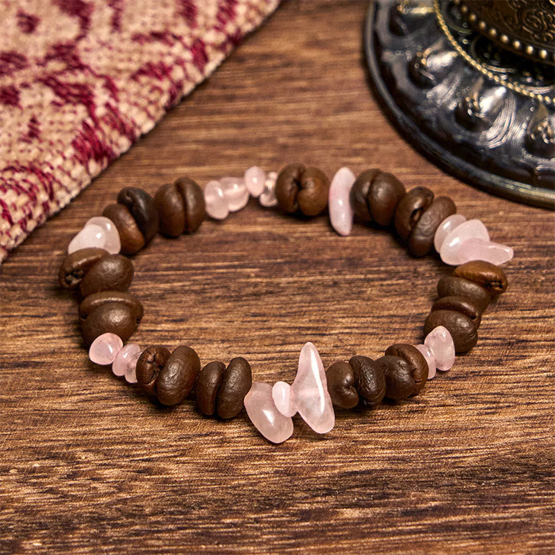 Bracciale di cristallo irregolare fatto a mano con chicchi di caffè naturali, ametista, citrino e amazzonite, Buddha Stones - Chicchi di caffè al quarzo fragola (circonferenza polso 14-17 cm) - image 31