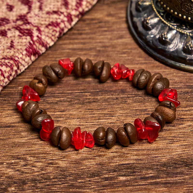 Bracciale di cristallo irregolare fatto a mano con chicchi di caffè naturali, ametista, citrino e amazzonite, Buddha Stones - Chicchi di caffè di cristallo rosso (circonferenza del polso 14-17 cm) - image 41