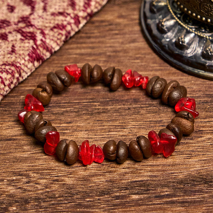 Bracciale di cristallo irregolare fatto a mano con chicchi di caffè naturali, ametista, citrino e amazzonite, Buddha Stones - Chicchi di caffè di cristallo rosso (circonferenza del polso 14-17 cm) - image 41