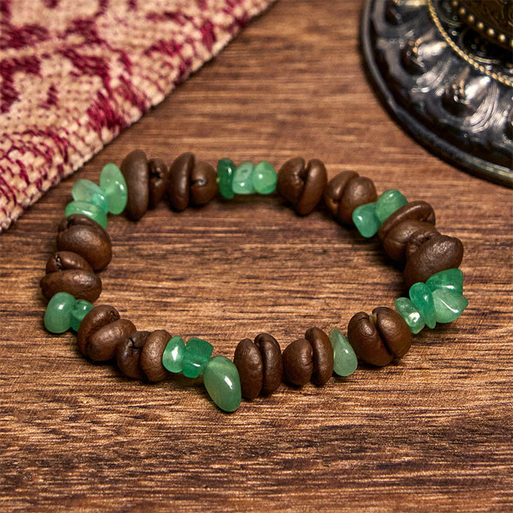 Bracciale di cristallo irregolare fatto a mano con chicchi di caffè naturali, ametista, citrino e amazzonite, Buddha Stones - Chicchi di caffè in avventurina verde (circonferenza polso 14-17 cm) - image 26