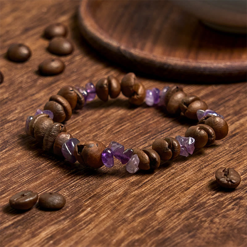 Bracciale di cristallo irregolare fatto a mano con chicchi di caffè naturali, ametista, citrino e amazzonite, Buddha Stones - image 2