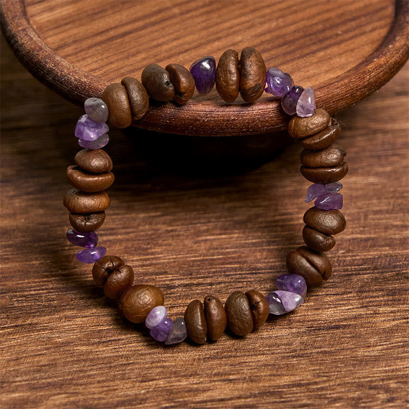 Bracciale di cristallo irregolare fatto a mano con chicchi di caffè naturali, ametista, citrino e amazzonite, Buddha Stones - image 3