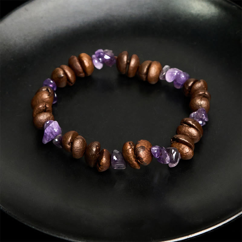 Bracciale di cristallo irregolare fatto a mano con chicchi di caffè naturali, ametista, citrino e amazzonite, Buddha Stones - image 4