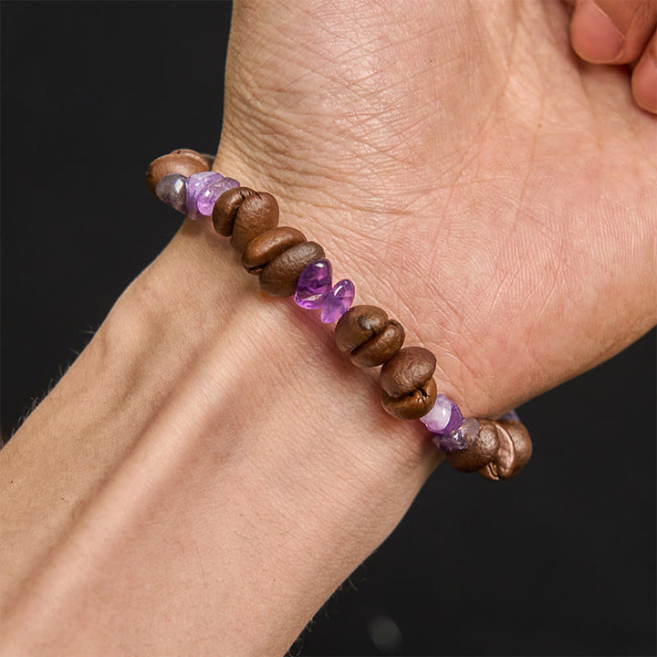 Bracciale di cristallo irregolare fatto a mano con chicchi di caffè naturali, ametista, citrino e amazzonite, Buddha Stones - image 5