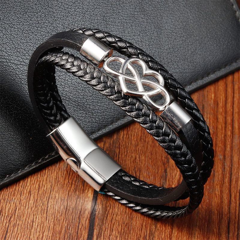 Buddha Stones Bracciale con fibbia rinforzata in acciaio e titanio in pelle geometrica - Acciaio multistrato (circonferenza polso 19 cm) - image 0