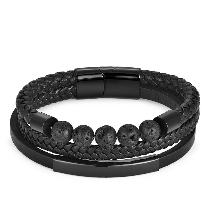 Buddha Stones Bracciale con fibbia rinforzata in pelle, titanio, acciaio e pietra lavica - image 3