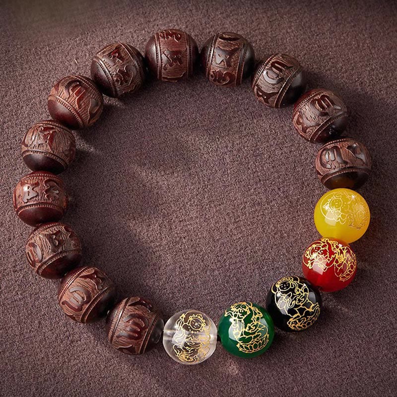 Braccialetto Buddha Stones con piccola foglia di sandalo rosso, cinque direzioni, divinità della ricchezza e della calma - image 11