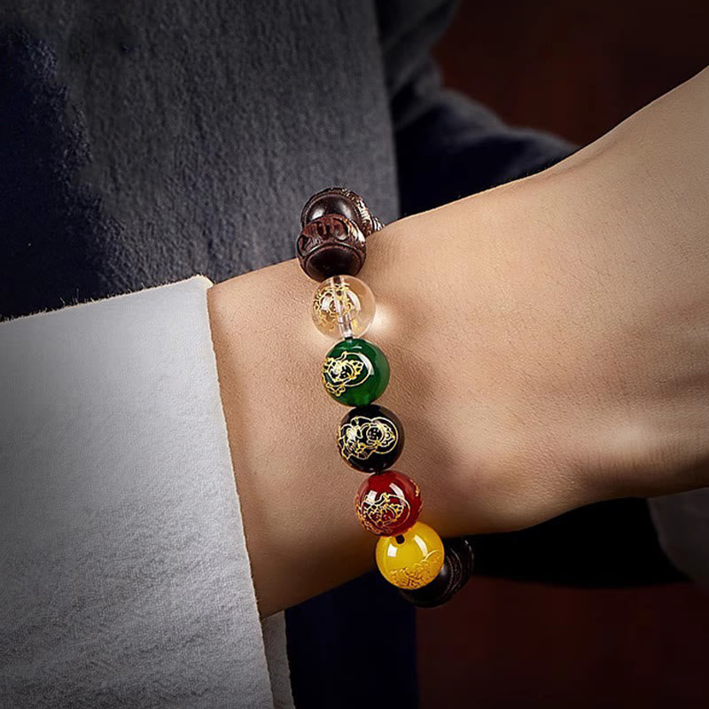 Braccialetto Buddha Stones con piccola foglia di sandalo rosso, cinque direzioni, divinità della ricchezza e della calma - image 15