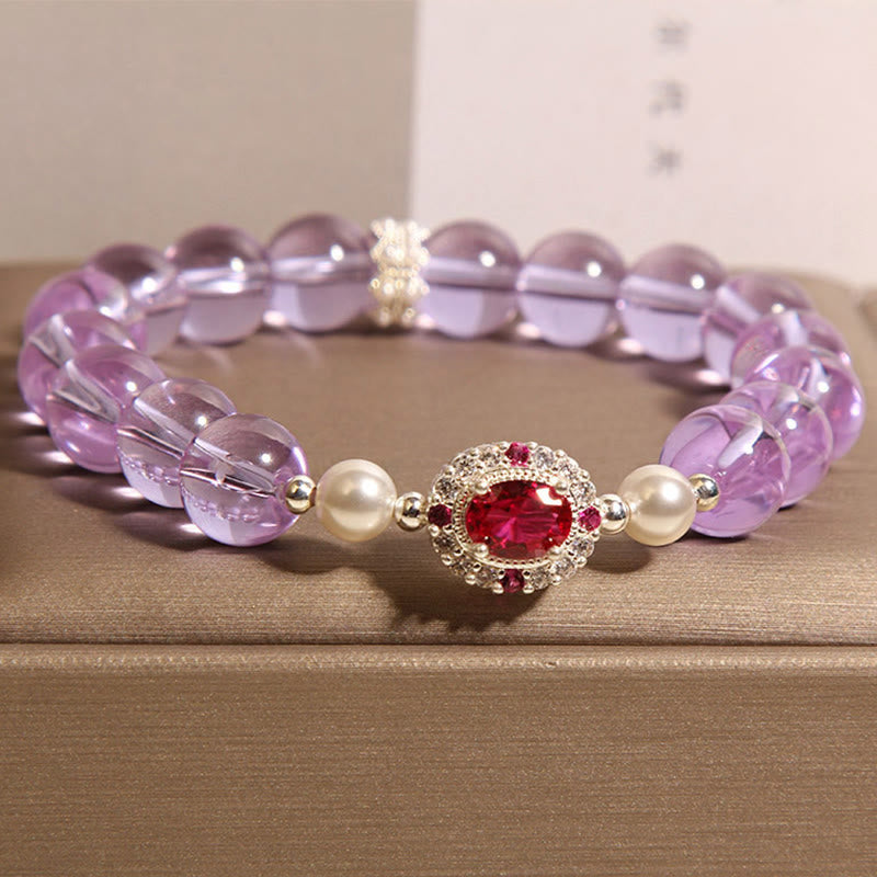 Bracciale Buddha Stones con pietre naturali, ametista, perla e zircone rosso - image 3