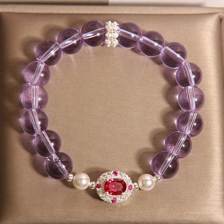 Bracciale Buddha Stones con pietre naturali, ametista, perla e zircone rosso - image 4