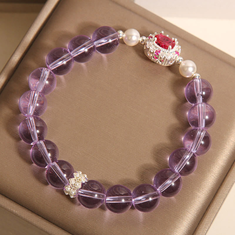 Bracciale Buddha Stones con pietre naturali, ametista, perla e zircone rosso - image 5