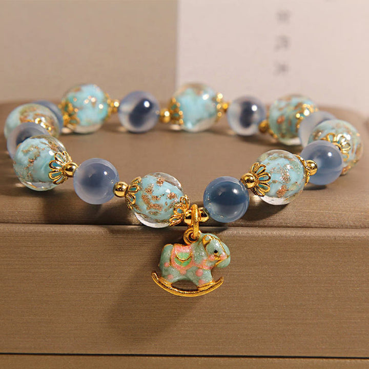 Bracciale Buddha Stones in agata naturale caramellata, cristallo bianco, forza del cavallo - Agata caramellata (circonferenza del polso: 15-19 cm) - image 1