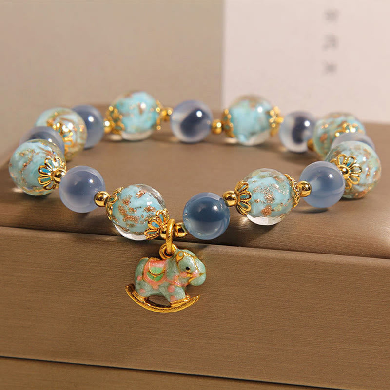 Bracciale Buddha Stones in agata naturale caramellata, cristallo bianco, forza del cavallo - image 2