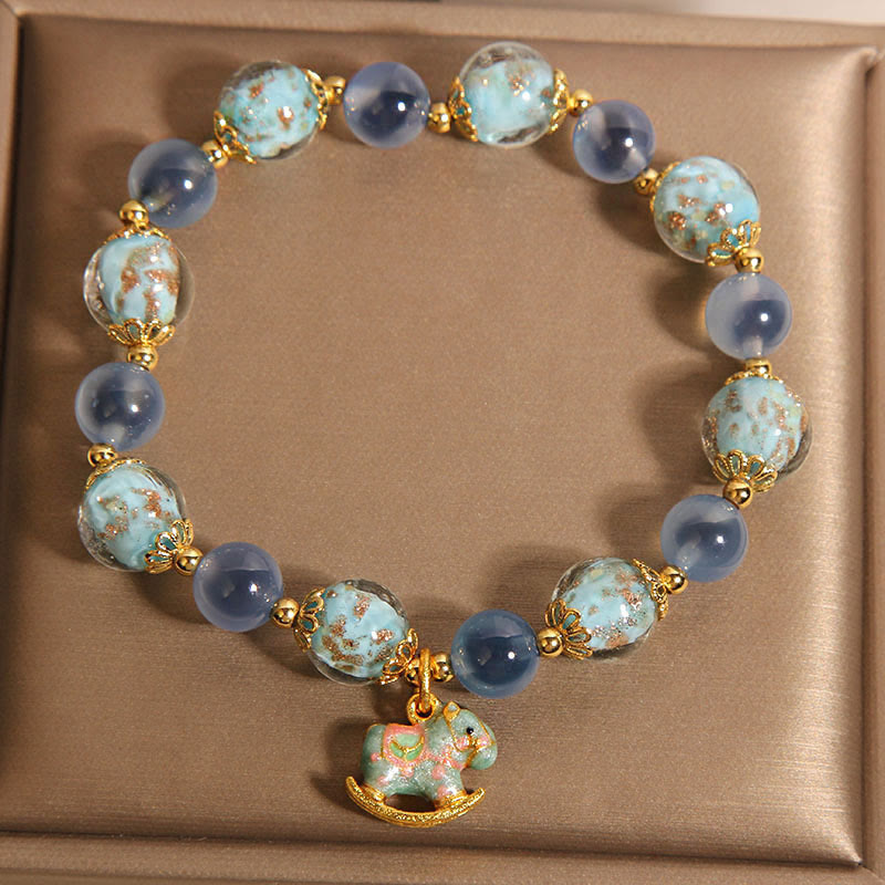Bracciale Buddha Stones in agata naturale caramellata, cristallo bianco, forza del cavallo - image 4