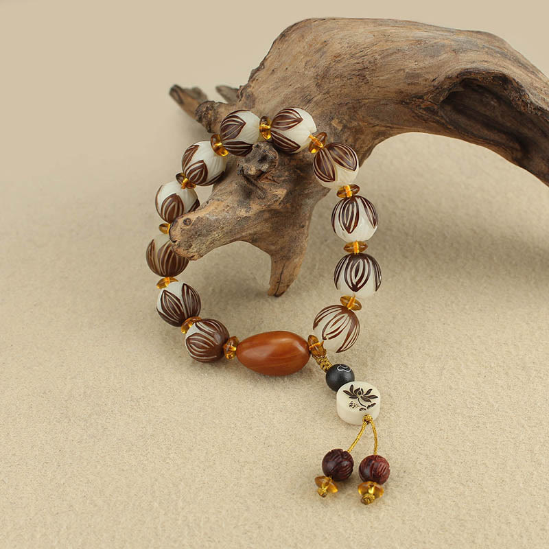 Buddha Stones Bracciale tibetano Mala con semi di Bodhi bianchi e pace - image 11