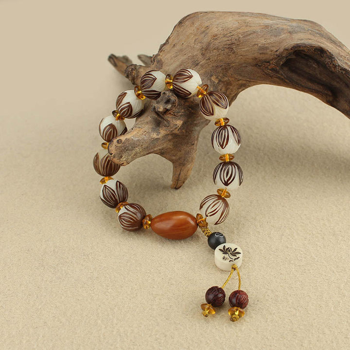 Buddha Stones Bracciale tibetano Mala con semi di Bodhi bianchi e pace - image 11