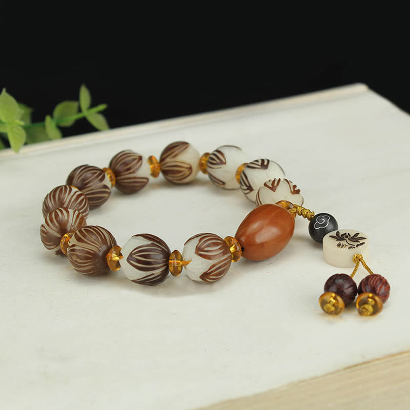 Buddha Stones Bracciale tibetano Mala con semi di Bodhi bianchi e pace - image 9