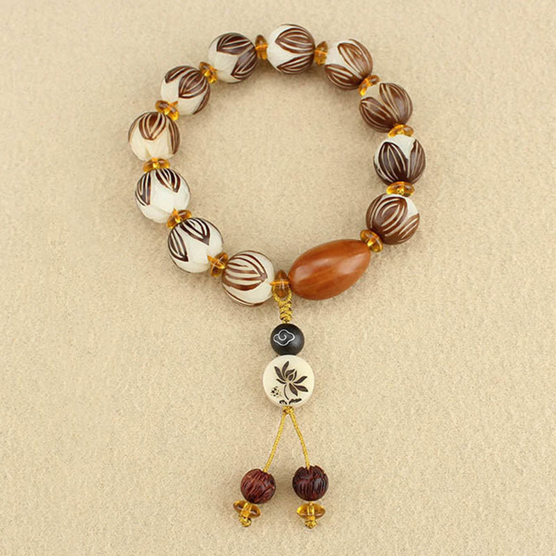 Buddha Stones Bracciale tibetano Mala con semi di Bodhi bianchi e pace - image 7